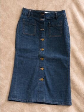 Tory Burch Denim Button-Front Midi Skirt - Blue